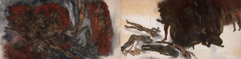 Maruki Iri and Maruki Toshi, Mother and Child, 1959 Sumi ink, pigment, glue, charcoal or conté on paper 180 × 720 cm