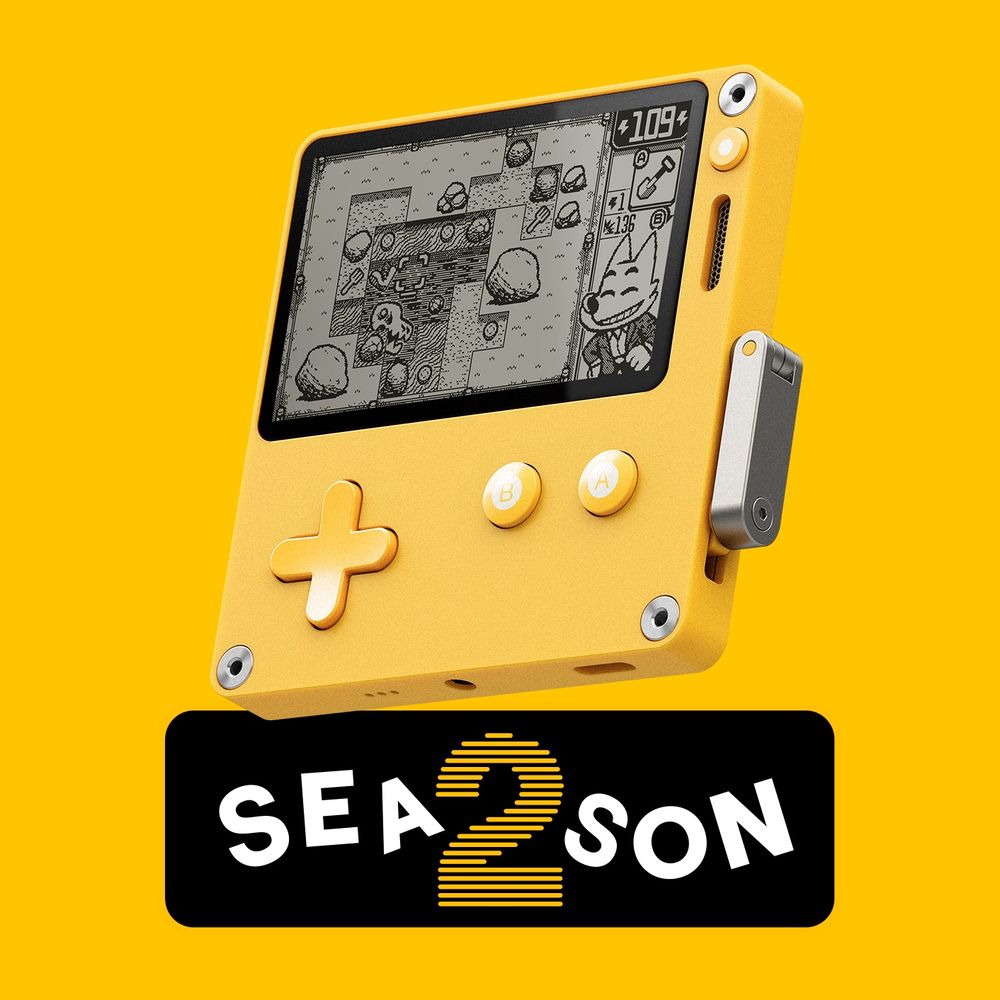 A Playdate console with Season 2 banner