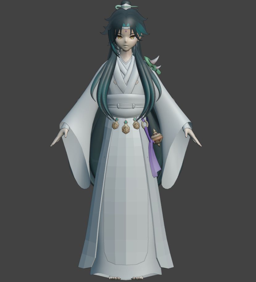 Xiao From Genshin Impact in Lan Wangji from Mo Dao Zu Shi clothes 3D model WIP Front View