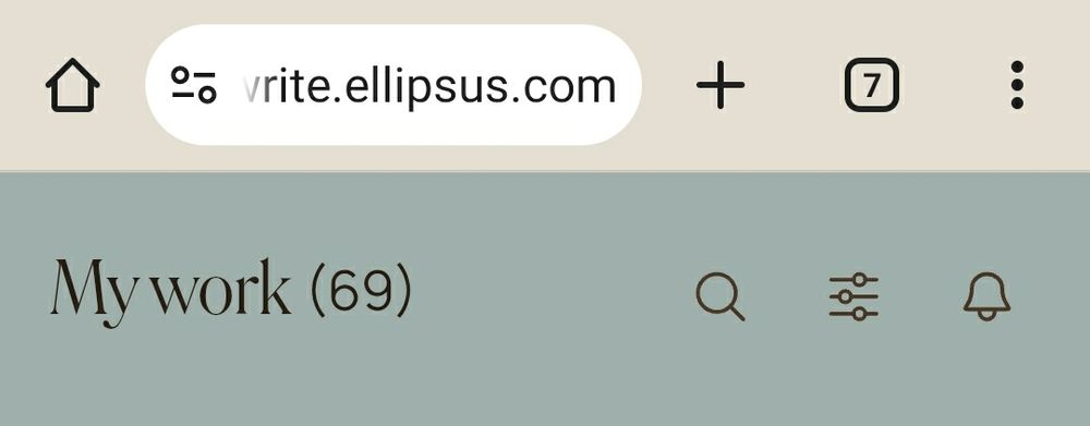 Cropped screeshot of ellipsus website showing "My work (69)"