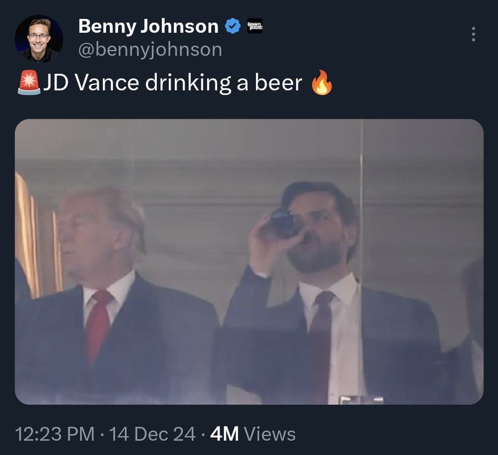 Benny Johnson praising JD Vance for having a sip of beer.
