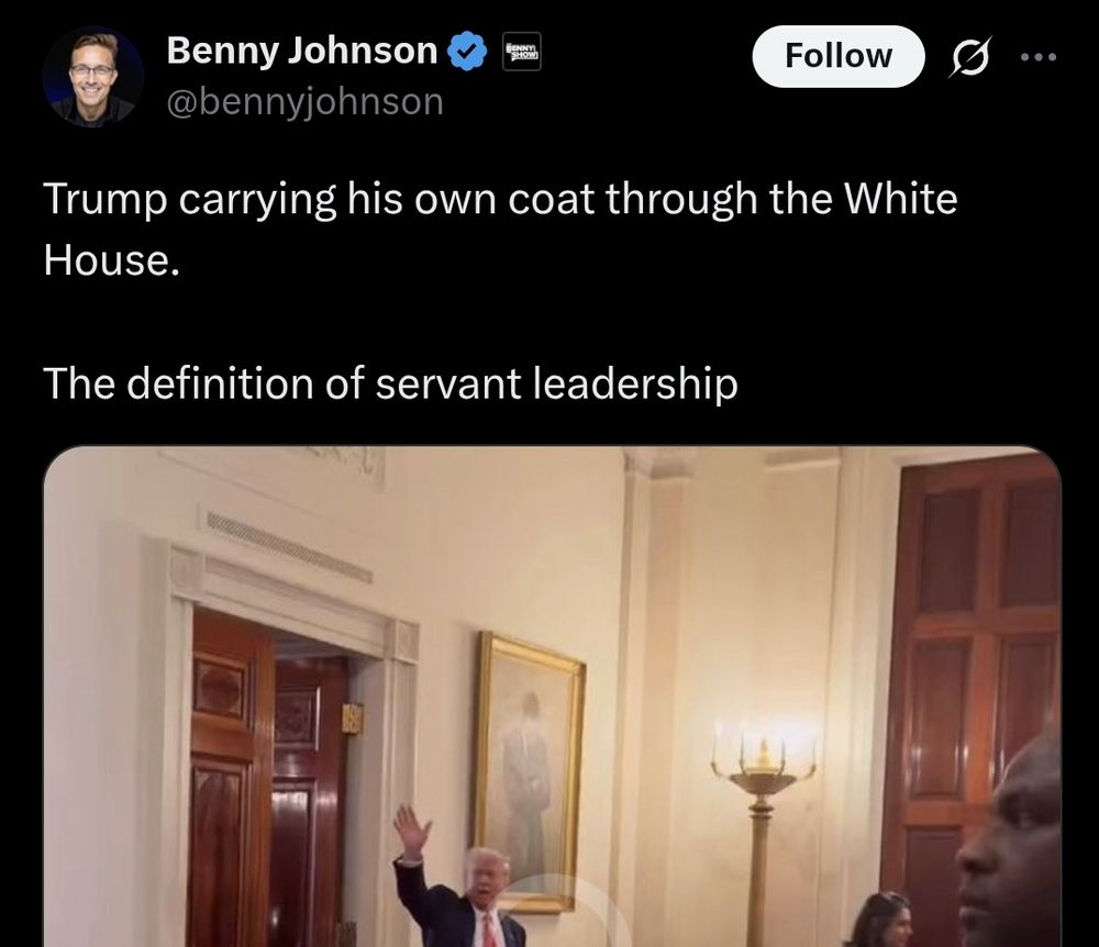 Benny Johnson praising Donald Trump for carrying a coat.