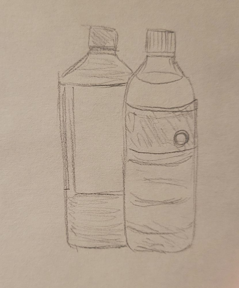 A sketch of two plastic bottles next to each other.
