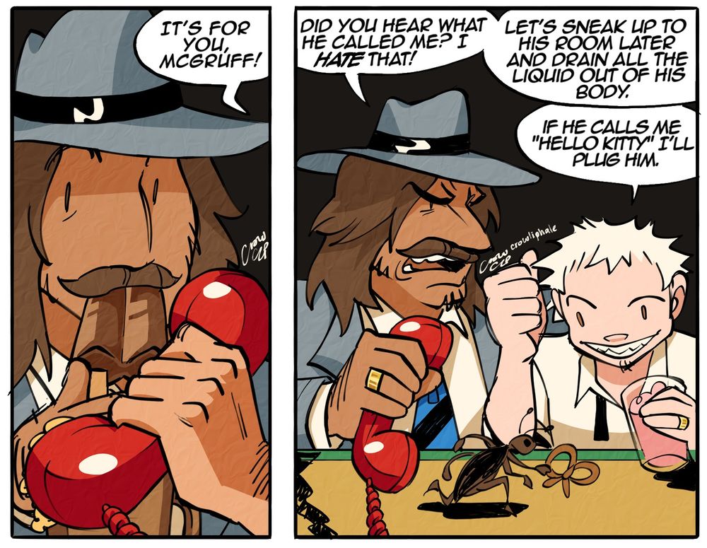 A redraw of the first comic, starring Sam and Max as humans. They're also both wearing wedding rings.