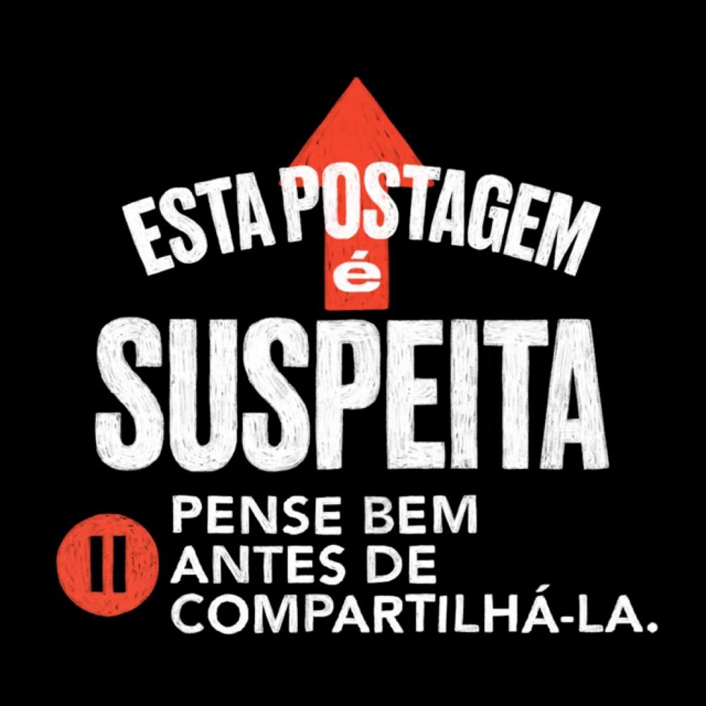 a black poster with a red arrow pointing up and the words " esta postagem e suspiita "