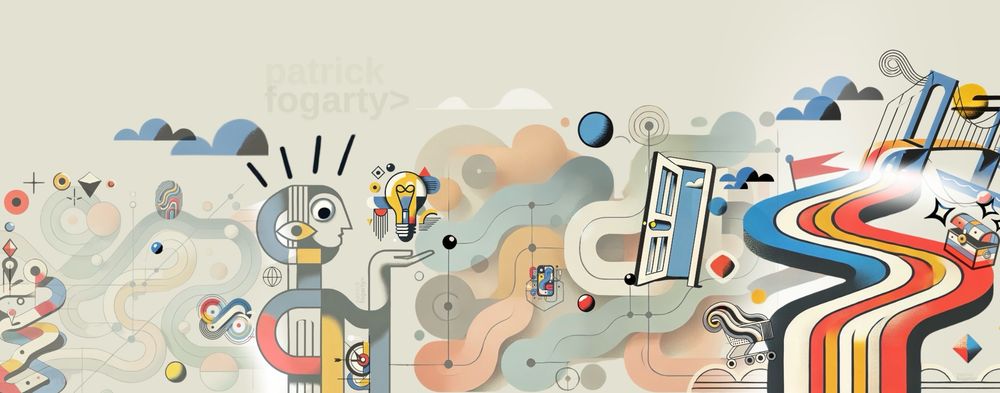 AI generated composite image, loosely based on a CoBrA, Dadaism, Futurism artistic style. Representative of a consumer discovery journey. Varied opacity for artistic effect. 