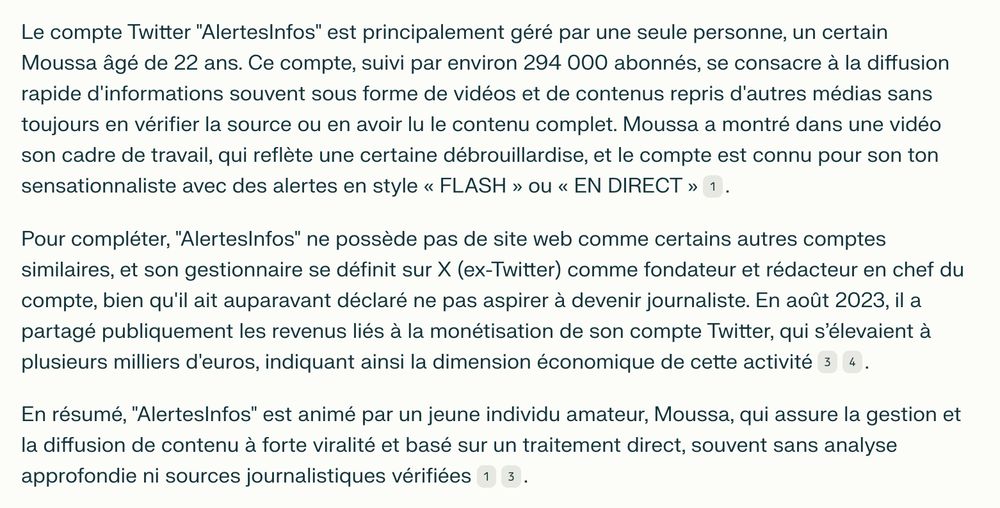 copie d'écran d'un résumé de qui est derrière le compte Alertesinfos. Et c'est pas joli-joli