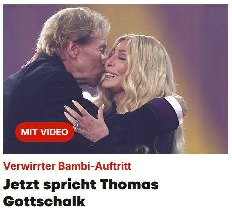 Artikelvorschau
'Verwirrter Bambi-Auftritt
Jetzt spricht Thomas 
Gottshalk'