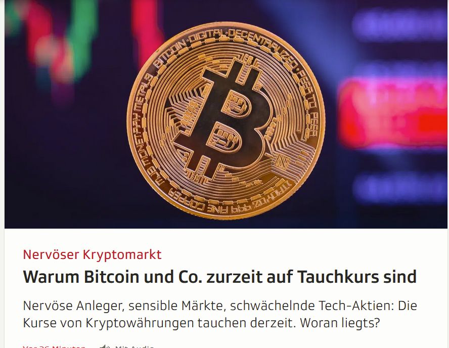 Artikelvorschau über den Bitcon, dessen Kurs einer Fieberkurve ähnelt.