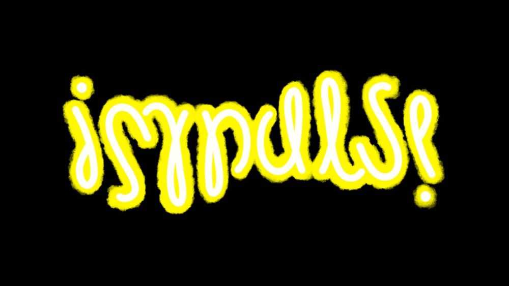 Stylized ambigram of "impulse" that reads the same when viewed upside-down.