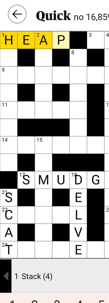 A cropped screenshot of a crossword puzzle. The clue reads "Stack (4)" and the answer is "Heap".