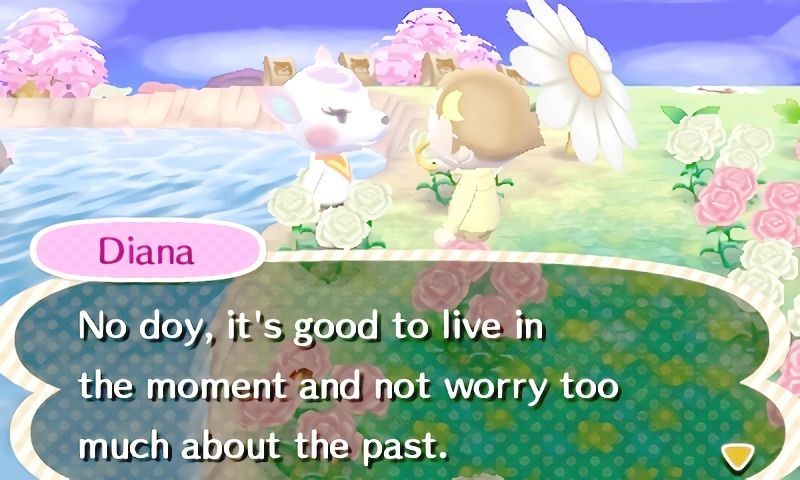 animal crossing // diana: no doy, it's good to livce in the moment and not worry too much about  the past