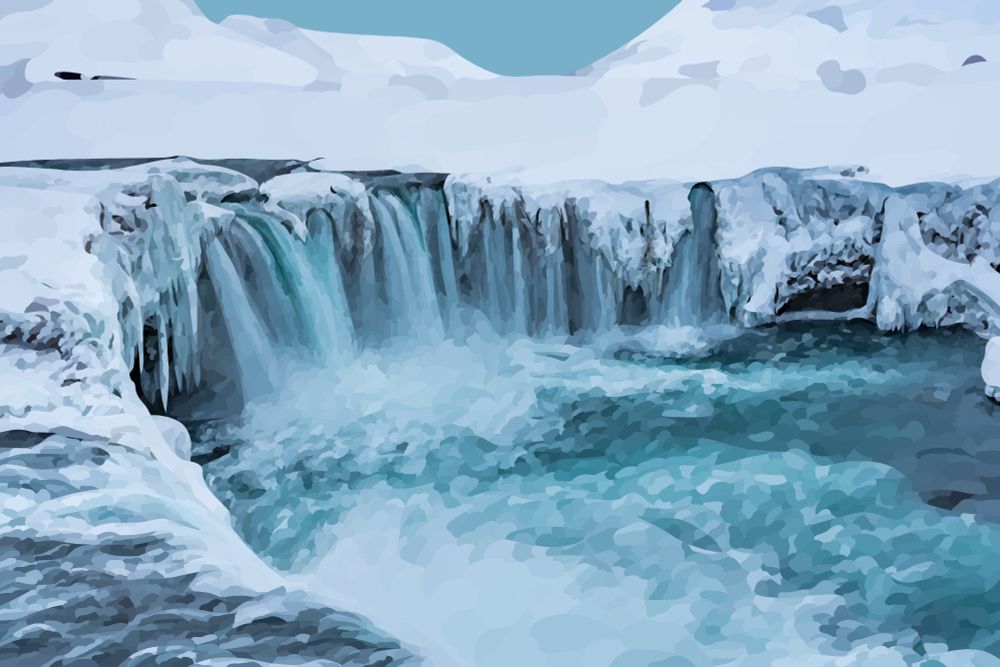 Paysage dessiné d'une cascade en Islande (Godafoss)