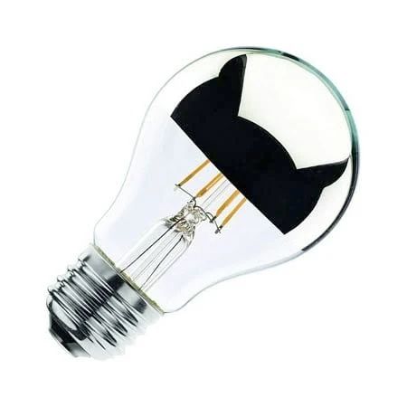 Light bulb with the top dome covered in mirrored chrome