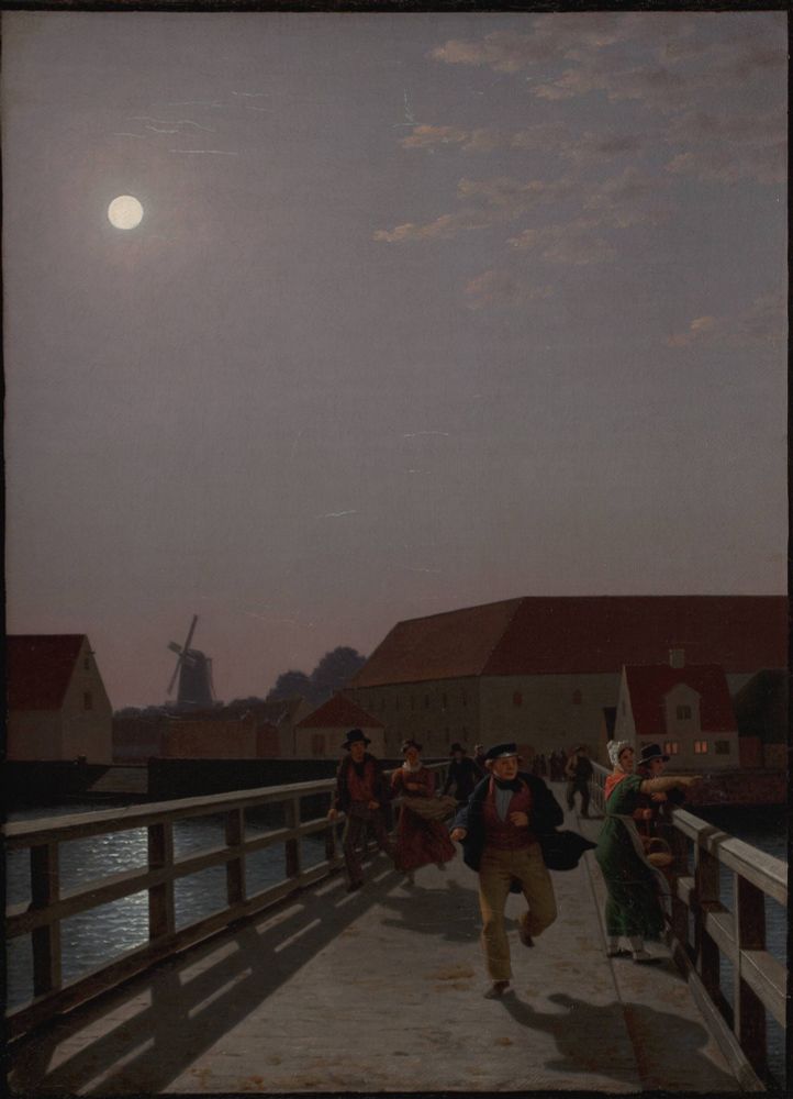 Christoffer Wilhelm Eckersberg
Langebro i måneskin med løbende figurer (1836)