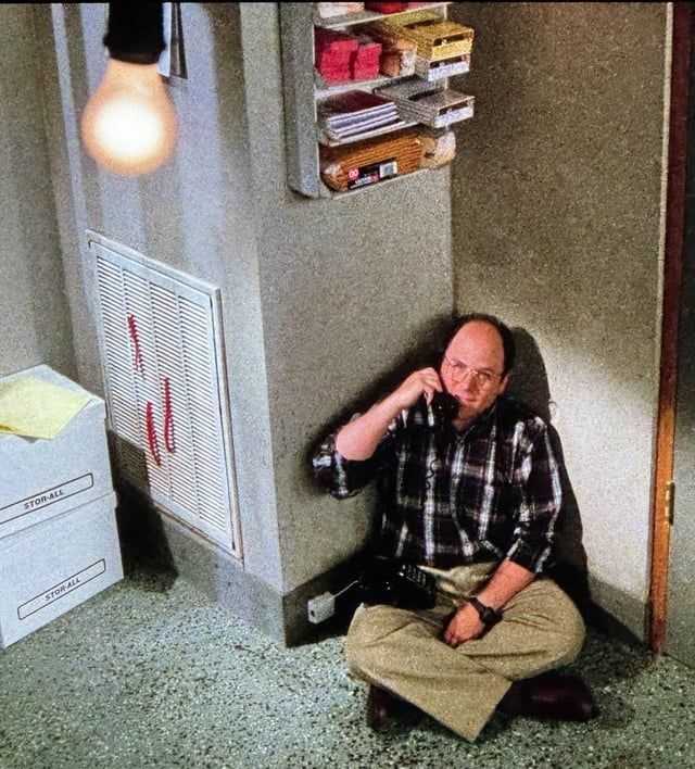 George Costanza in his office at Play Now as he tries to make his employer fire him 