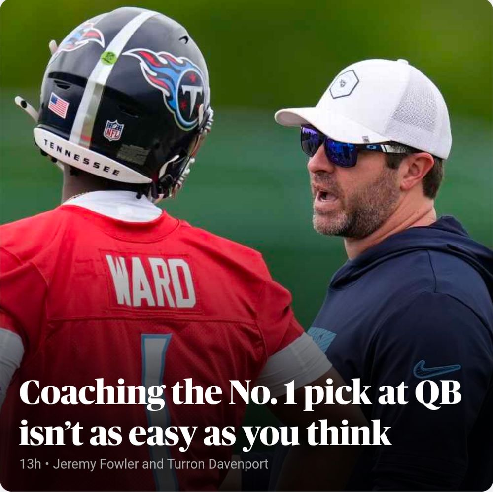 Screenshot of an ESPN headline reading "Coaching the No. 1 pick at QB isn't as easy as you think" 