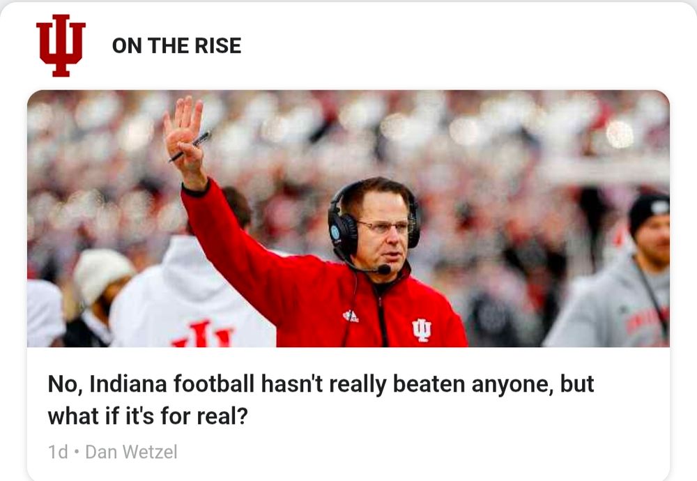An ESPN.com headline reading "No, Indiana football hasn't really beaten anyone, but what if it's for real?" 