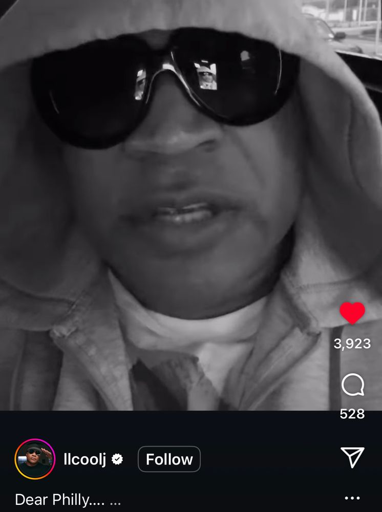 Screenshot of a black and white closeup Instagram video with LL Cool J speaking 