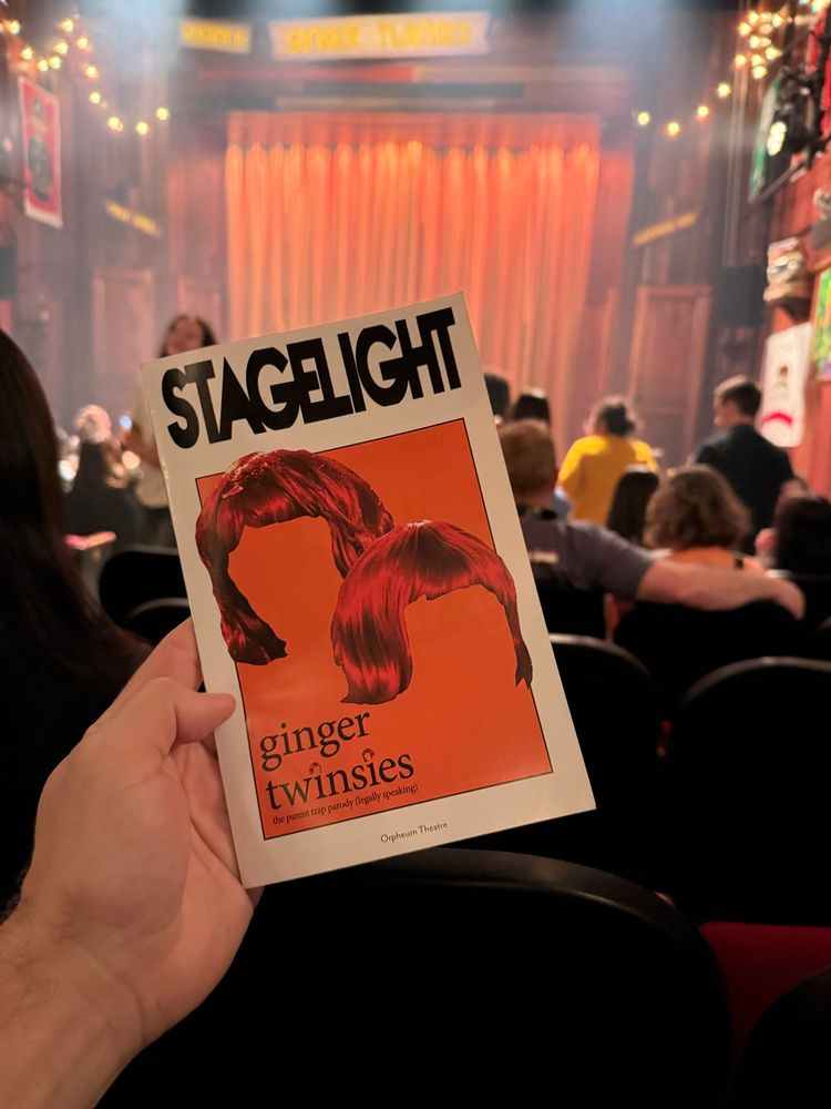 PT holding the playbill for Ginger Twinsies, now playing off Broadway!!