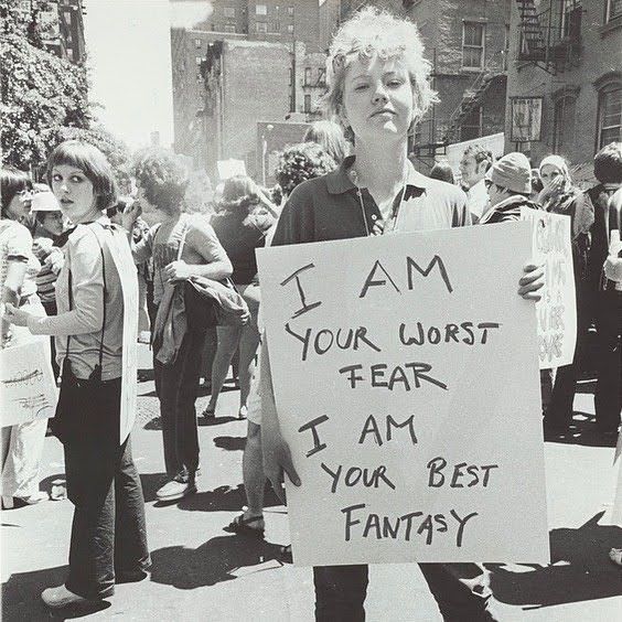 Donna Gottschalk—lesbian, feminist, activist, photographer, artist—at the first Christopher Street Liberation Day March in New York City, June 28, 1970. (Photo by Diana Davies, courtesy of Manuscripts and Archives Division , New York Public Library)