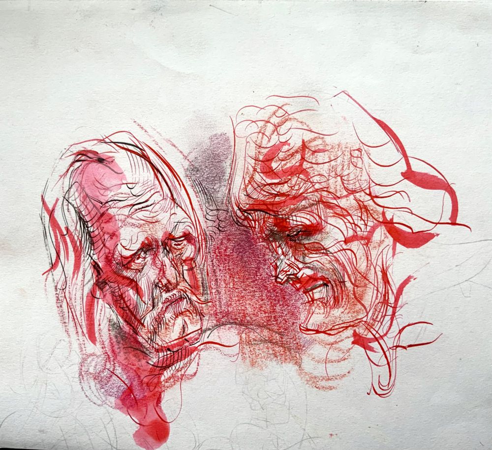 Hogan and Orndorff in red ink, Hogan has frog eyes