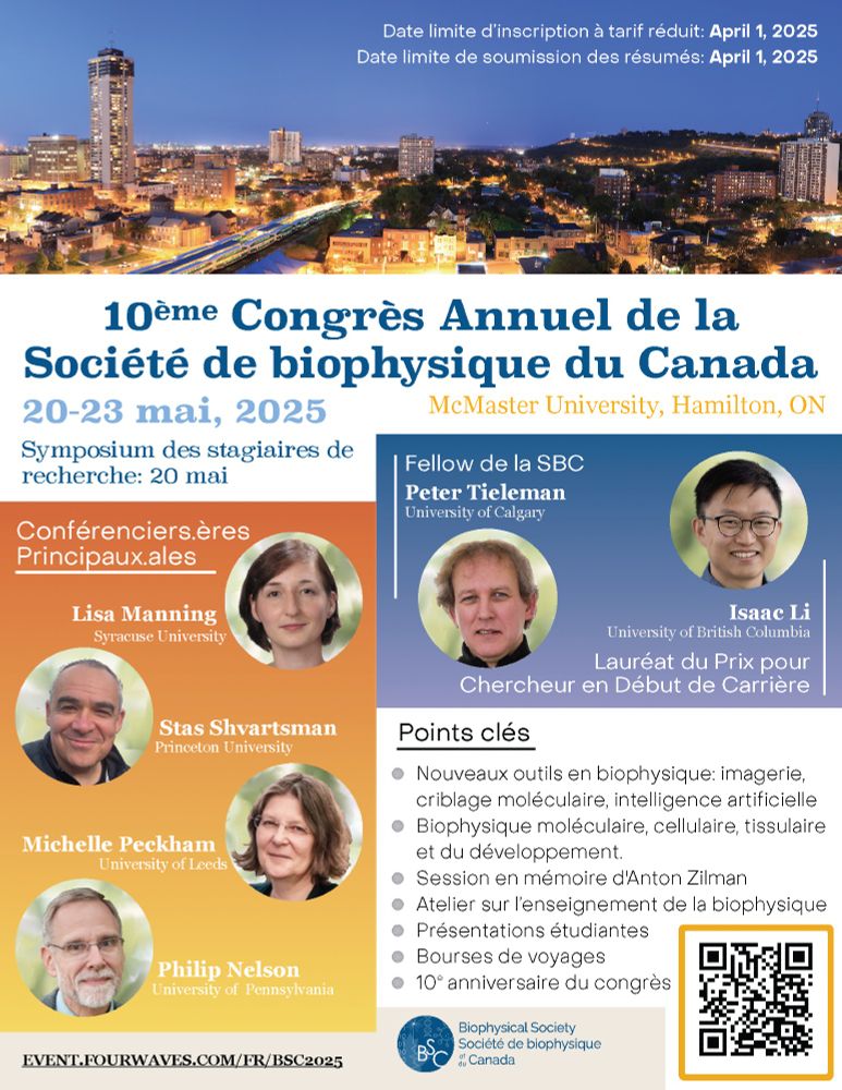 Poster advertising Biophysical Society of Canada meeting. Register at event.fourwaves.com/BSC2025