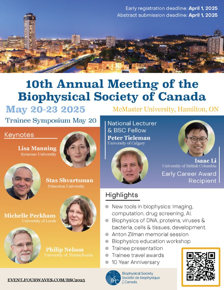 Poster advertising Biophysical Society of Canada meeting. Register at event.fourwaves.com/BSC2025