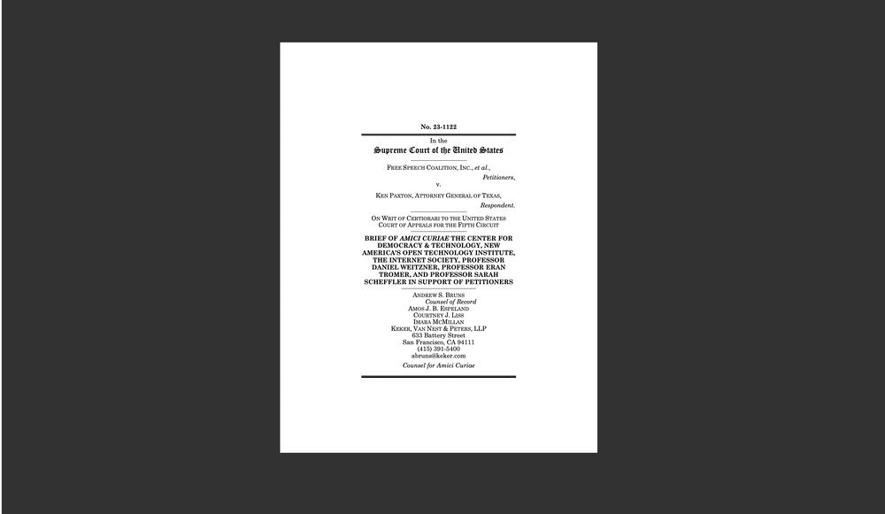 CDT Files Amicus Brief in Free Speech Coalition v. Paxton, Challenging TX Age Verification Law