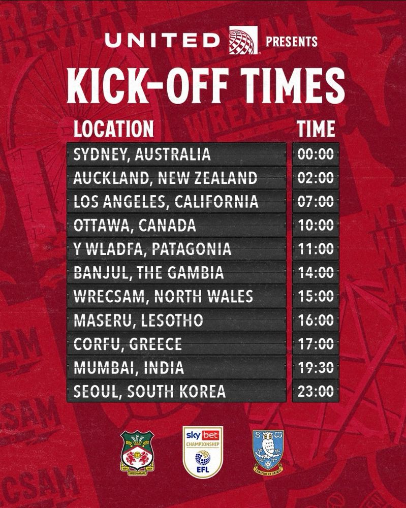 Weexham AFC match start time from around the world 