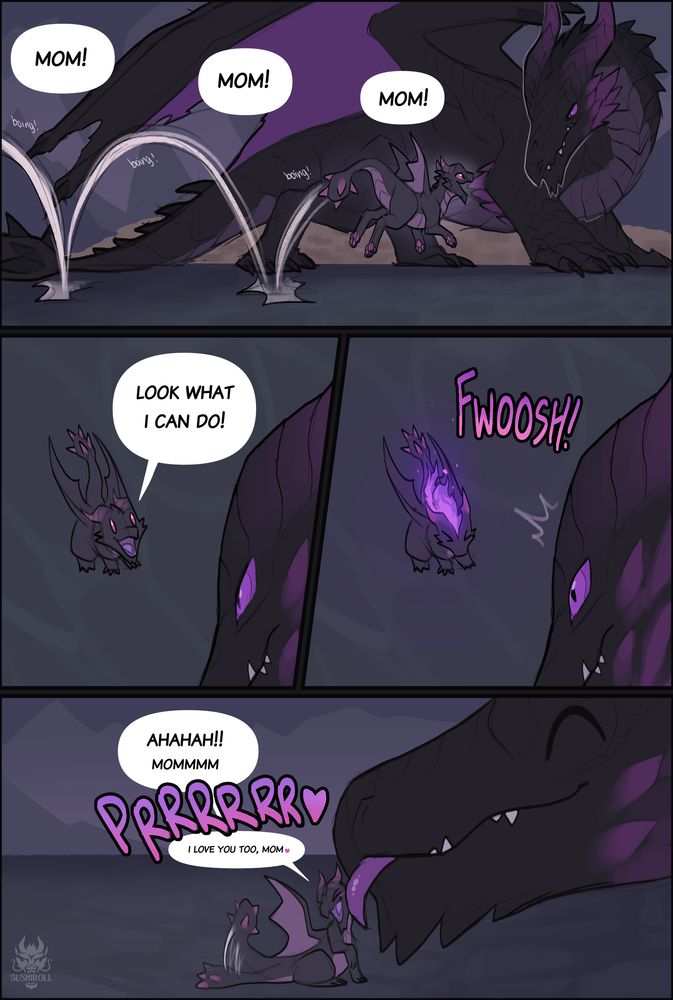 This species of dragon cannot breathe fire, but is able to set their scales ablaze. Normally this is quite a tough skill for babies to master, as it involves quite a bit of practice and concentration. But this little one was able to just figure it out one day, earning well deserved praise from mom