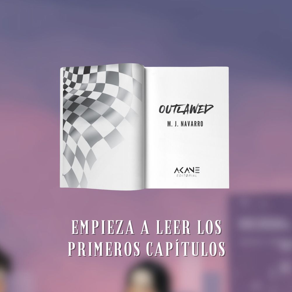 Sobre un fondo morado, se ve una imagen del libro abierto por la primera página: la portada, donde se ve el título del libro y nombre de la autora. 

Debajo, se lee: empieza a leer los primeros capítulos. 