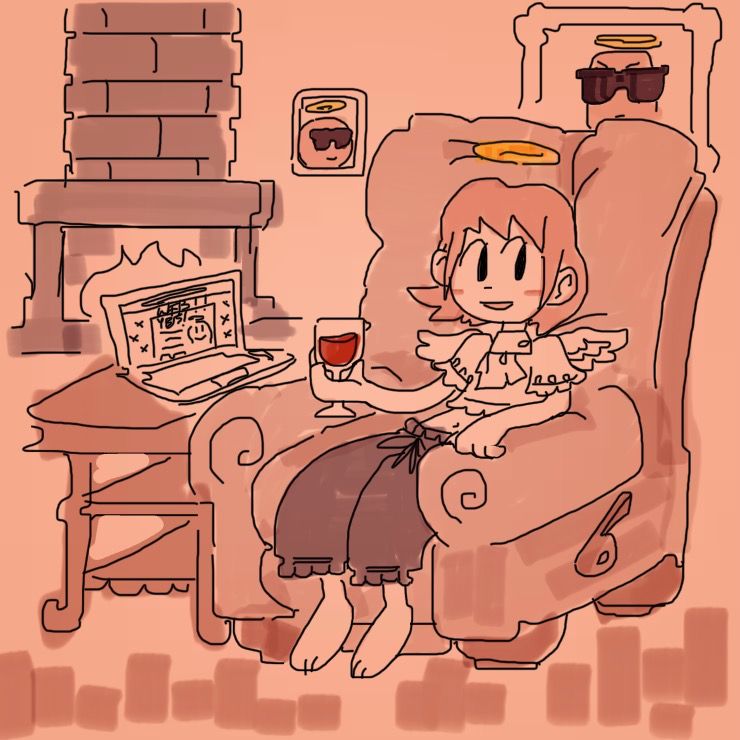 Holly Heckmaybe enjoying a casual evening in her recliner chair with a glass of wine and some internet browsing. She’s wearing a cropped fancy top and sweatpants.  Her home is luxurious with a fireplace and framed photos of the hecks