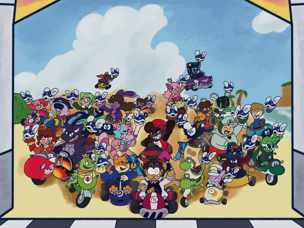 Myself and 23 other pals racing together on SNES KOOPA BEACH YESSS wait why are there 23 blue shells gulp