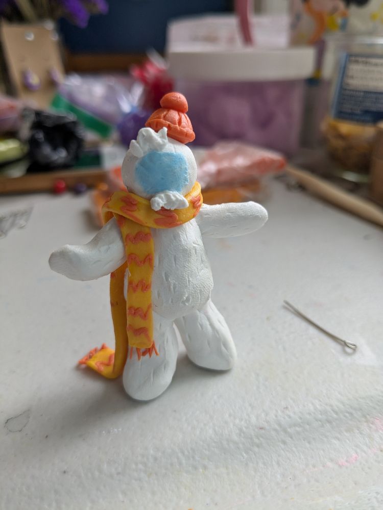 Otto the abominable snow dancer, in polymer clay, work in progress
