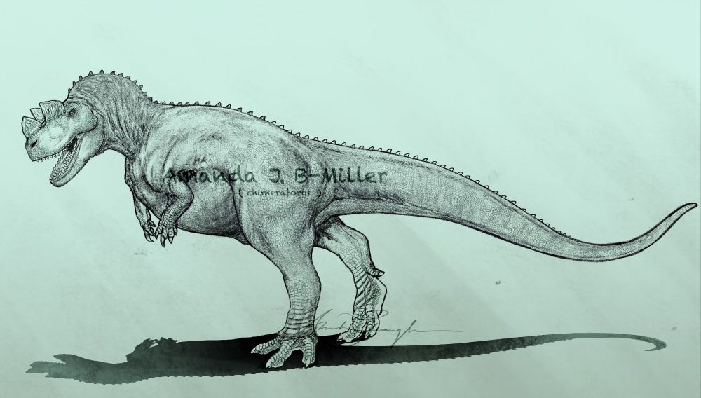 Digital sketch of a Ceratosaurus in black and white
