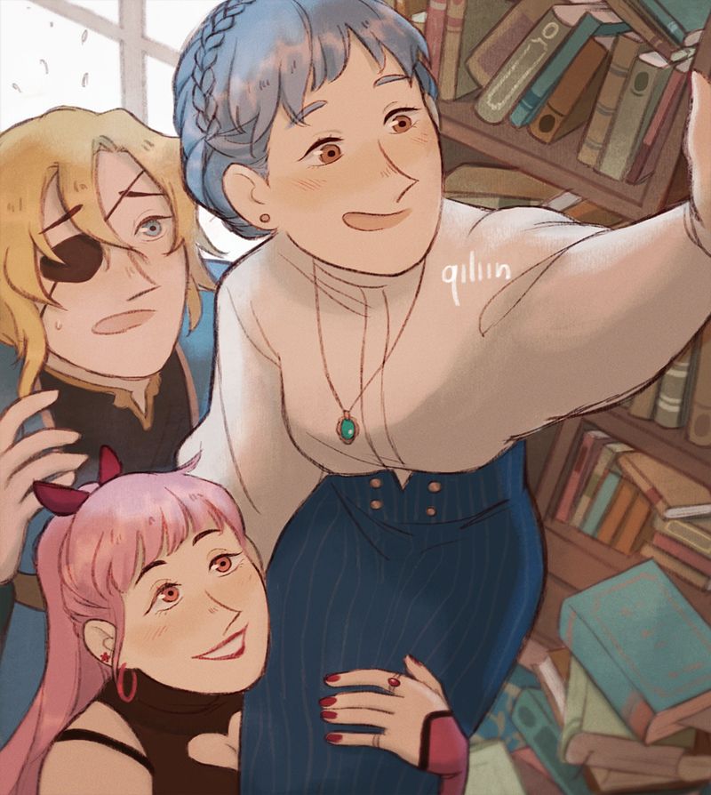 A cropped picture of the 1st illustration, focused on the 3 characters.