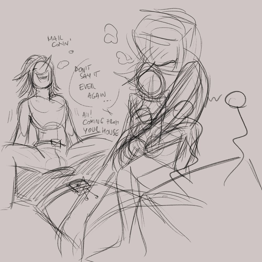 Two different poses of Spamton and Tenna dry humping together 
Text on left picture:
Spamton: mail comin'
Tenna: don't say it EVER again...
Spamton: Ah! Coming from YOUR house