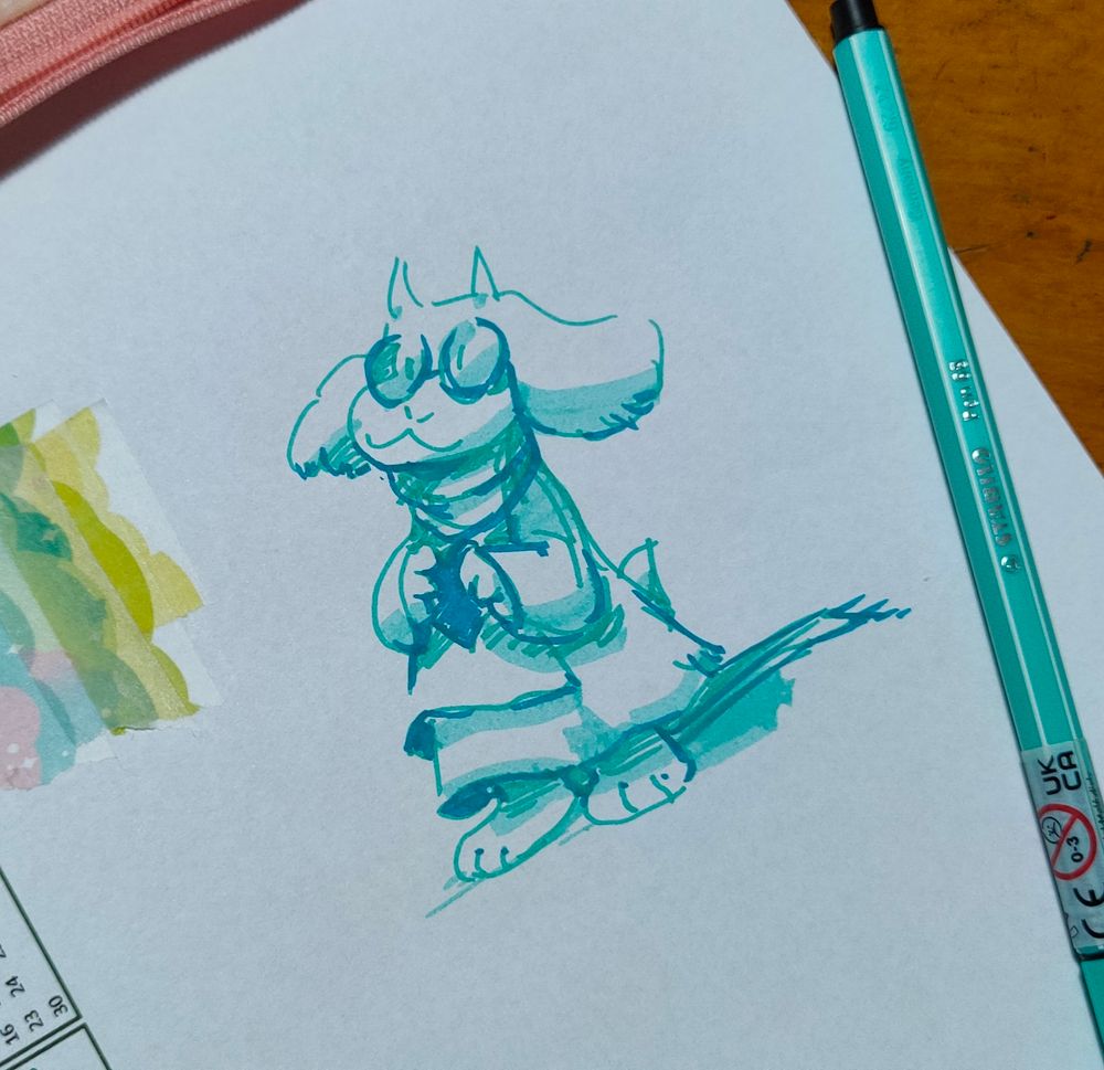 Ralsei (from Deltarune) sketch made with stabilo pen 68 and highliner 

#art