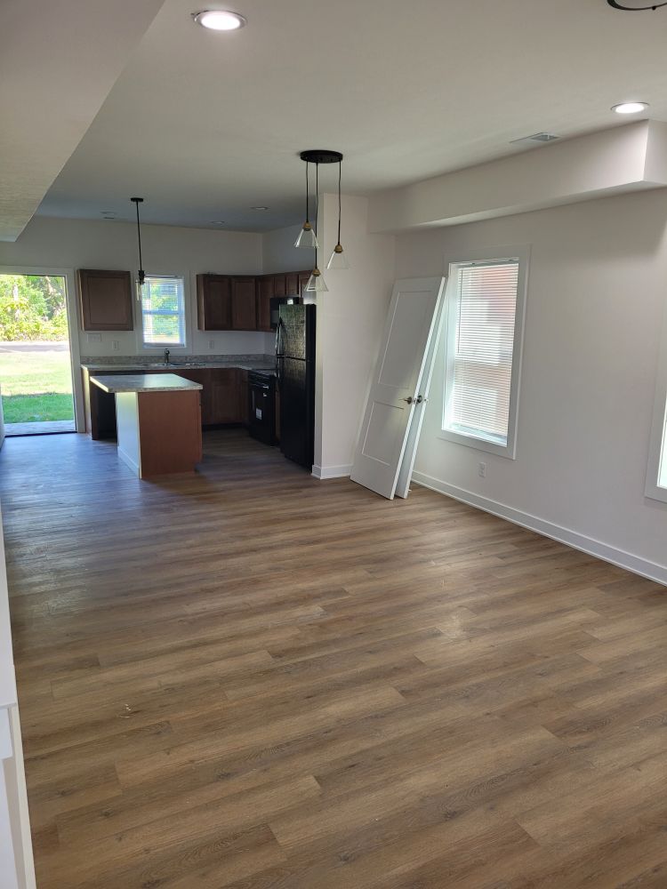 Living room and kitchen of side-by-side duplex