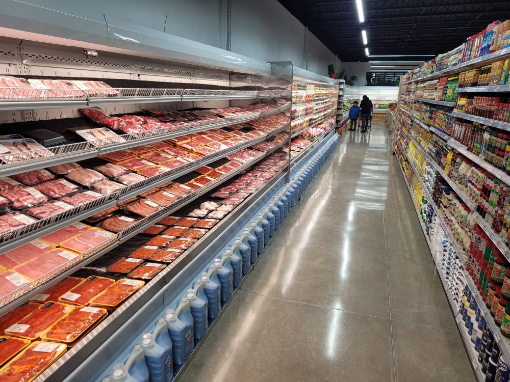 Refrigerated case of packaged meats