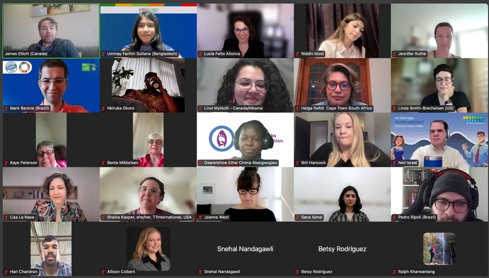 A Zoom meeting of Voices in Action People Living with Diabetes in Global Health, various people from all over the world