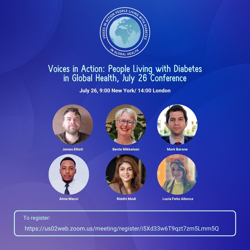 Image reads Voices in Action: People Living with Diabetes in Global Health July 26, features images of the speakers