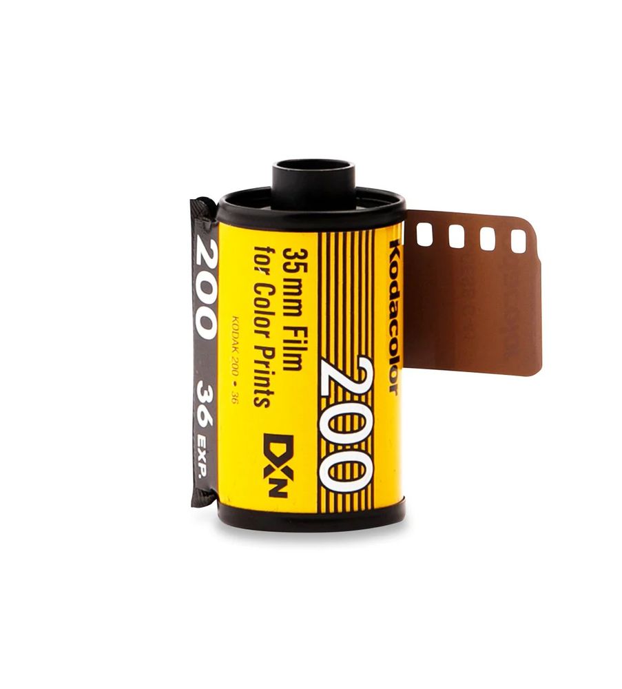 Stock image. A roll of 35mm film, sold by Kodak as "Colorplus 200". Canister label reads "Kodacolor 200".