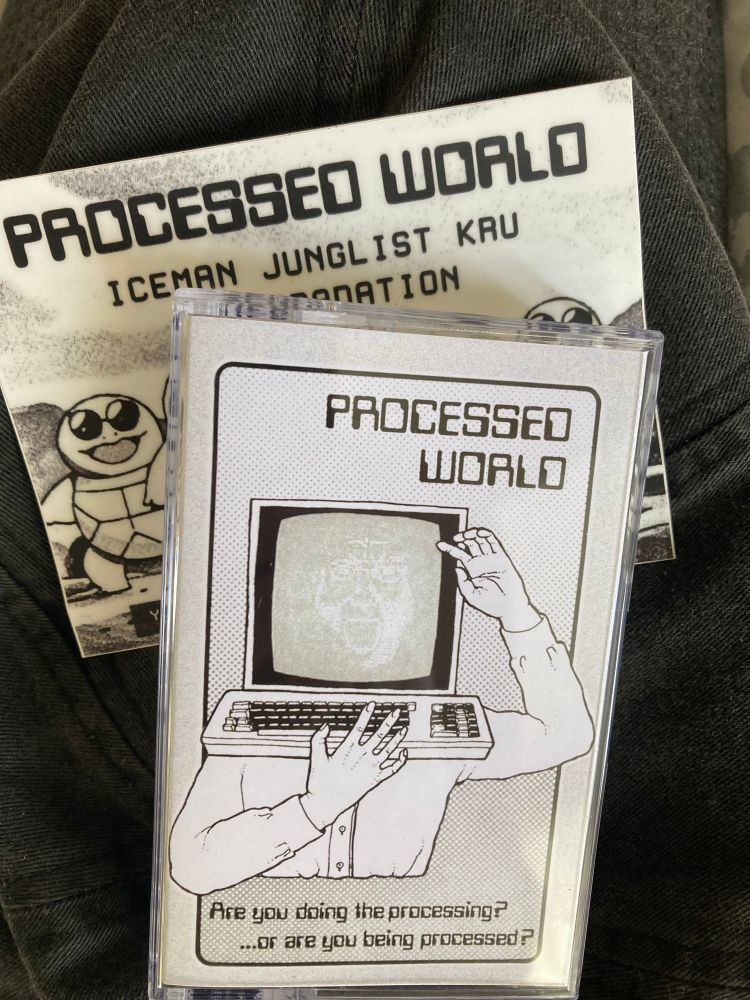 Photo of the tape mentioned in the post. A man with a computer for a head screams.
