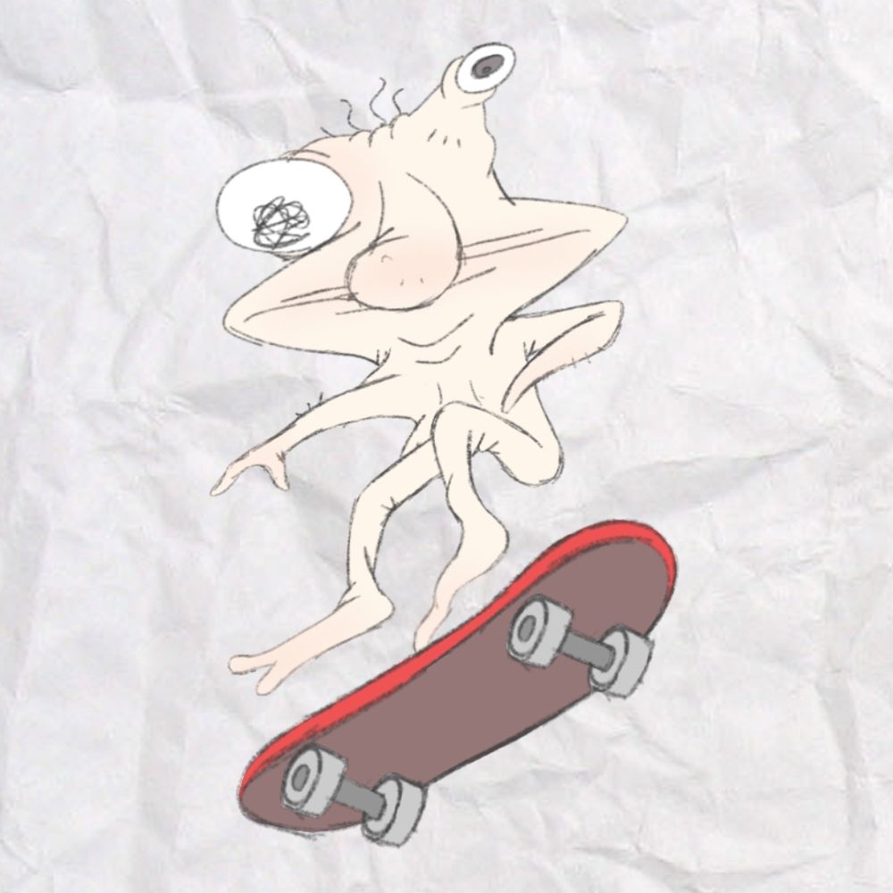 El homunculo del quinto episodio de la segunda temporada de Smiling Friends montando en patinete