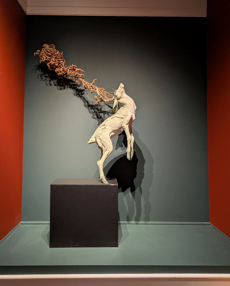 Sculpture of deer with antlers caught 