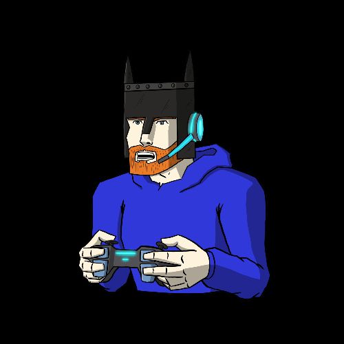 My gaming avatar wearing a blue jumper and helmet of the Knight's Who Say Ni from Monty Python fashioned in the style of Batman