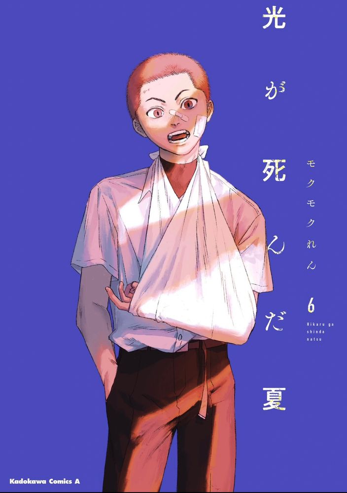 Vol 6 of The Summer Hikaru Died featuring Maki with his arm in a white sling on a dark purple background.