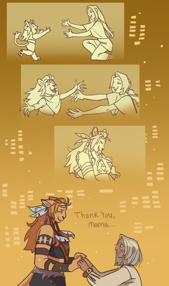 a 4 panel page about the bond between wuk lamat and her mother namikka through the years, culminating in the zone living memory